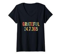 Femme Merci 24 7 365 Thanksgiving Merci Merci Joy Gratitude T-Shirt avec Col en V
