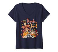 Femme Merci au Seigneur, Verset de la Bible chrétienne : Thanksgiving T-Shirt avec Col en V