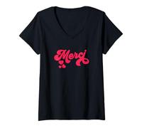 Femme Merci French Paris Citation Français Donne Français Cadeau T-Shirt avec Col en V