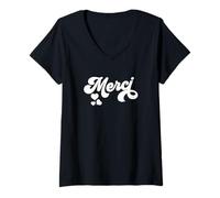 Femme Merci French Paris Citation Français Donne Français Cadeau T-Shirt avec Col en V