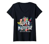 Femme Merci Maîtresse, Motif Fleuri, Édition Deluxe, Remerciement T-Shirt avec Col en V