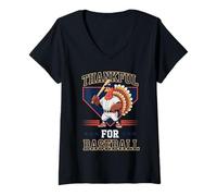 Femme Merci pour Le Baseball Turquie Thanksgiving Holiday T-Shirt avec Col en V