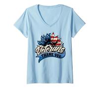 Femme Merci Veterans Day Service Sunflower US Flag Patriotic T-Shirt avec Col en V