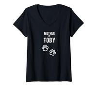Femme Mère de Toby - Chien Chiot personnalisé avec nom Graphique T-Shirt avec Col en V