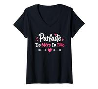 Femme mère Fille Assortie Amour Maman Parfaite de mère en Fille T-Shirt avec Col en V