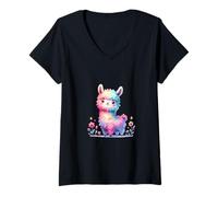 Femme Mère Lama Mignonne pour Les Amateurs de Lama d'art coloré pour Les Amateurs de Lama T-Shirt avec Col en V