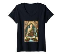 Femme Mère Nature Gaia Déesse Art Nouveau Zen Méditation T-Shirt avec Col en V