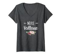 Femme Mère Veilleuse Merveilleuse Maman Cadeau Fête des Mère Fleur T-Shirt avec Col en V, Chiné Foncé, XXL