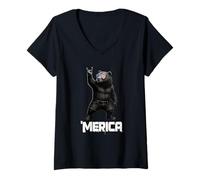 Femme Merica Ours grizzly Vintage Rock Gesture Patriotic Grizzly Ours T-Shirt avec Col en V