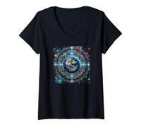 Femme Merkabah Grid Metatron Cube Terre Géométrie Sacrée T-Shirt avec Col en V