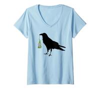 Femme Merle Noir avec Nain Vert Corbeau et Nain Irlandais T-Shirt avec Col en V