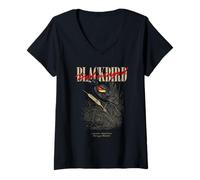 Femme Merle Noir Vintage à Ailes Rouges Observation des Oiseaux Amoureux T-Shirt avec Col en V