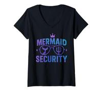 Femme Mermaid Lunettes de Soleil drôles de sécurité Bodyguard pour équipe familiale T-Shirt avec Col en V