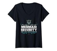 Femme Mermaid Security Ne plaisante Pas avec Mon père sirène pour la fête des pères T-Shirt avec Col en V
