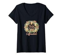 Femme Merry and Caffeinated Christmas Iced Coffee Wreath T-Shirt avec Col en V