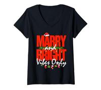Femme Merry & Bright Vibes Only | Cute Festive Christmas Holiday T-Shirt avec Col en V