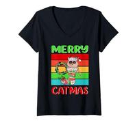 Femme Merry Catmas Birman Christmas Cat Kitty Funny Xmas T-Shirt avec Col en V
