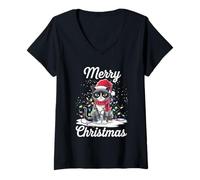 Femme Merry Christmas Bad Mood Cat Christmas Eve Christmas Party T-Shirt avec Col en V