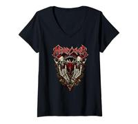 Femme Merry Christmas Heavy Metal Père Noël satanique tête de Mort T-Shirt avec Col en V