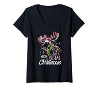 Femme Merry Christmoose Christmas Moose Tree Lights Pajamas T-Shirt avec Col en V