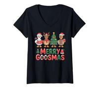 Femme Merry Goosmas Cute Holiday Farm Oie Noël Fun T-Shirt avec Col en V