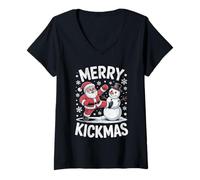 Femme Merry Kickmas Funny Christmas Karaté Jiu Jitsu Martial T-Shirt avec Col en V