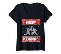 Femme Merry Kickmas Funny Christmas Karaté Jiu Jitsu Martial T-Shirt avec Col en V