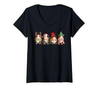 Femme Merry Pigmas Mignon Père Noël Cochon d'Inde Squad Lumières de Noël T-Shirt avec Col en V
