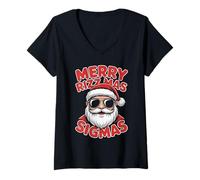 Femme Merry Rizz Mas Sigmas Père Noël Lunettes Génération Z Noël T-Shirt avec Col en V