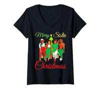 Femme Merry Sista Pull de Noël Moche en mélanine Inscription Best Friends T-Shirt avec Col en V