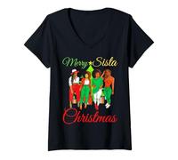 Femme Merry Sista Pull de Noël Moche en mélanine Inscription Best Friends T-Shirt avec Col en V