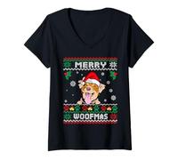 Femme Merry Woofmas Chien de Berger Australien Laid Noël Noël T-Shirt avec Col en V