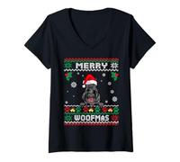Femme Merry Woofmas Scottish Terrier Dog Christmas Ugly Xmas T-Shirt avec Col en V