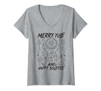 Femme Merry Yule Happy Solstice 2 T-Shirt avec Col en V