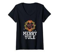 Femme Merry Yule - Winter Solstice - Holly Pentagram - Gift T-Shirt avec Col en V