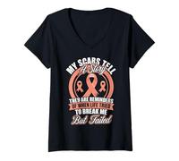 Femme Mes cicatrices racontent une histoire Mois de la sensibilisation au cancer de l'endomètre T-Shirt avec Col en V