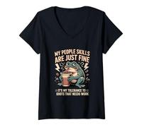 Femme Mes compétences relationnelles ne sont qu'une tolérance Fine Envers Les Idiots Frog T-Shirt avec Col en V