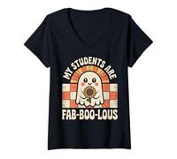 Femme Mes élèves sont Fab-Boo-Lous Design T-Shirt avec Col en V