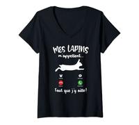 Femme Mes Lapins m'appellent Humour Drôle Rigolo Femme Fille Lapin T-Shirt avec Col en V