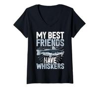 Femme Mes Meilleurs Amis Ont des Moustaches et du Poisson-Chat T-Shirt avec Col en V