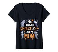 Femme Mes Monstres préférés m'appellent Maman pour des vêtements d'halloween Amusants T-Shirt avec Col en V