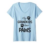 Femme Mes petits-enfants ont des pattes, un chien drôle, un chat, une grand-mère, une grand-mère T-Shirt avec Col en V