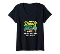 Femme Mes Plantes m'appellent et Je Dois Faire du Jardinage Amusant T-Shirt avec Col en V