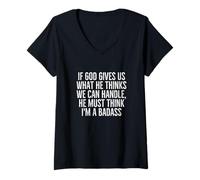 Femme Message Amusant « Get Well Soon » « God Thinks I'm a Badass » T-Shirt avec Col en V