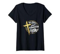 Femme Message croisé « Not Perfect Just Forgiven » T-Shirt avec Col en V