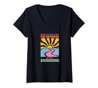 Femme Message d'autonomisation optimiste rétro et vibrant, Be the Sunshine T-Shirt avec Col en V