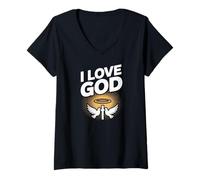 Femme Message de foi angélique « I Love God » T-Shirt avec Col en V