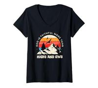 Femme Message de Foi « God is Faithful More Highs and Lows Mountain » T-Shirt avec Col en V