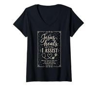 Femme Message de Foi infirmière chrétienne Jésus guérit I Assist T-Shirt avec Col en V