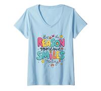 Femme Message de gentillesse Positive Be The Reason Someone Smiles Today T-Shirt avec Col en V